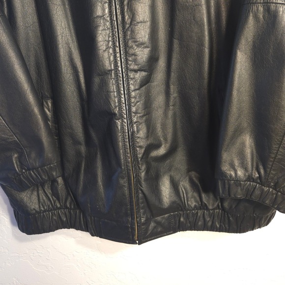 Preston & York Womens 2X Black Genuine Leather Bomber Jacket Zip Front Pockets - Picture 6 of 8
